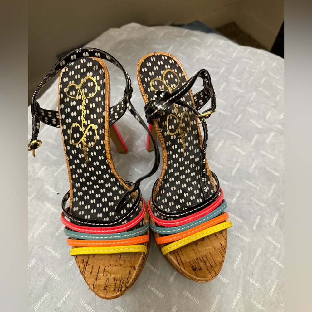Jessica Simpson Multicolor Strappy Cork Heel Sandals